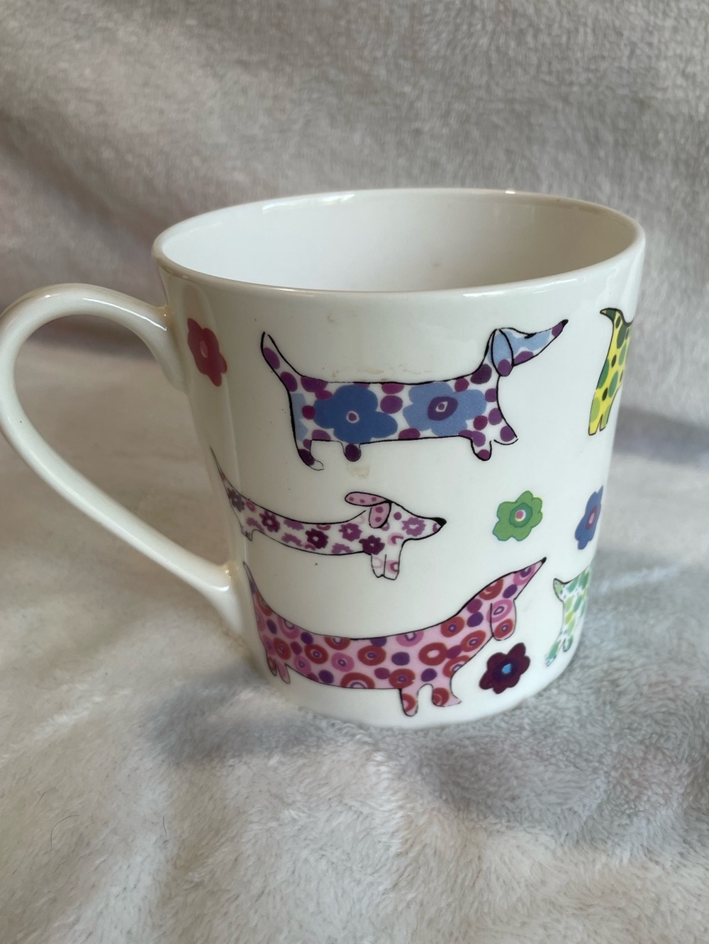 Rose of England Coffee Cup Fine Bone China with Colorful Dachshund Floral Design